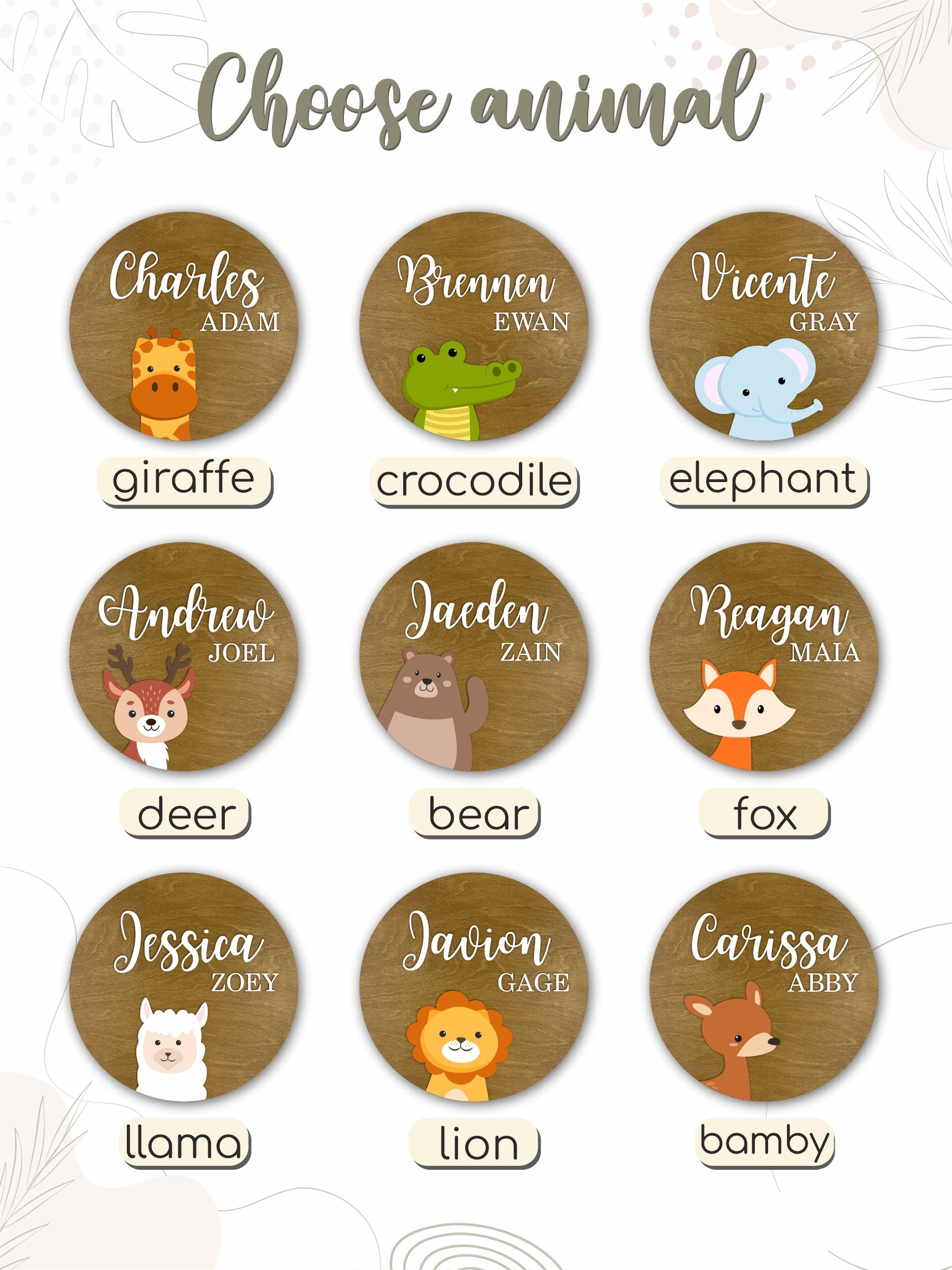 Wooden Round Name Sign with Llama – Personalized Nursery Wall Decor