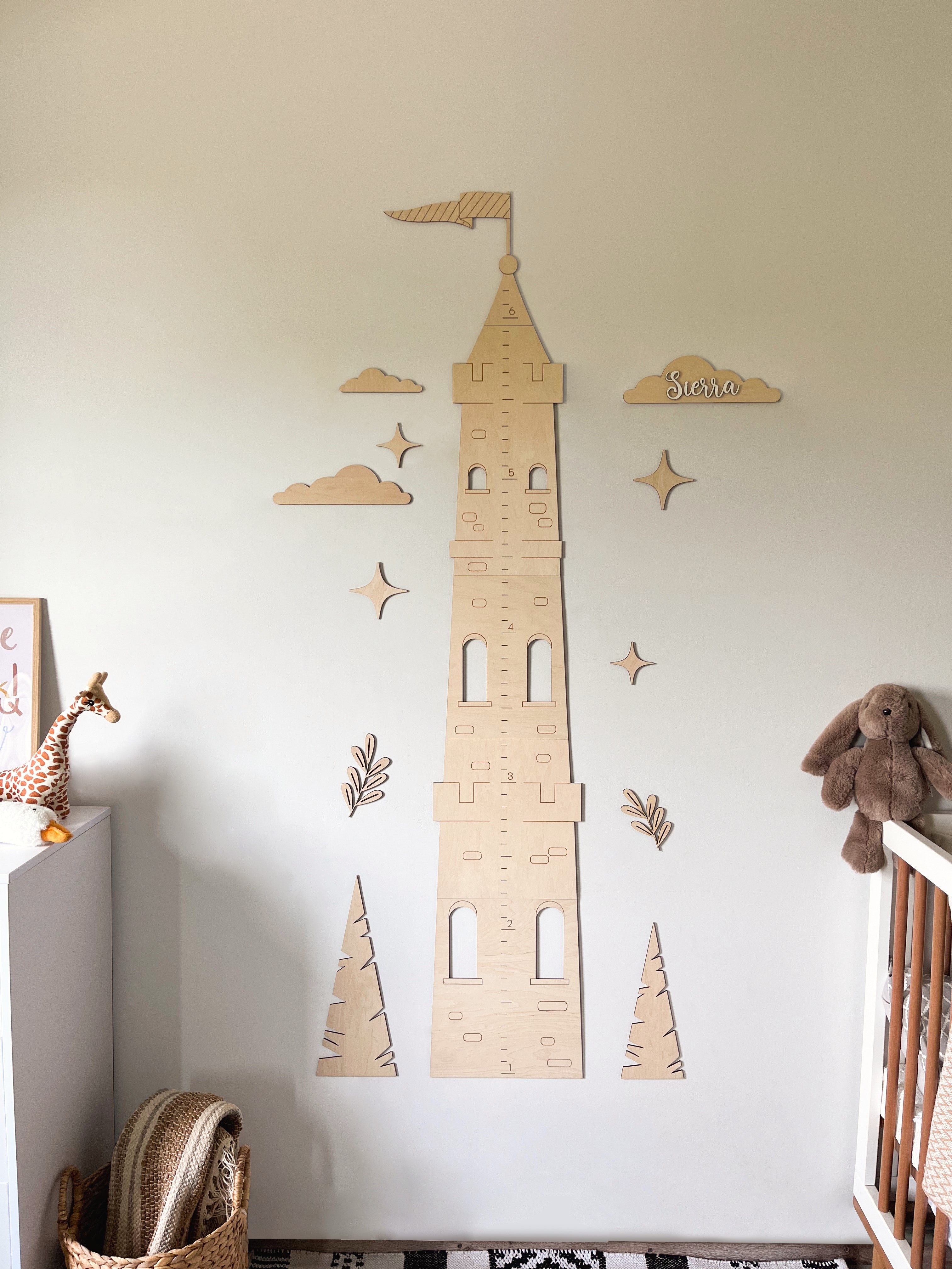 Tower Growth Chart – Personalized Wooden Height Ruler for Kids Room | Baby Growth Ruler Wall Decor