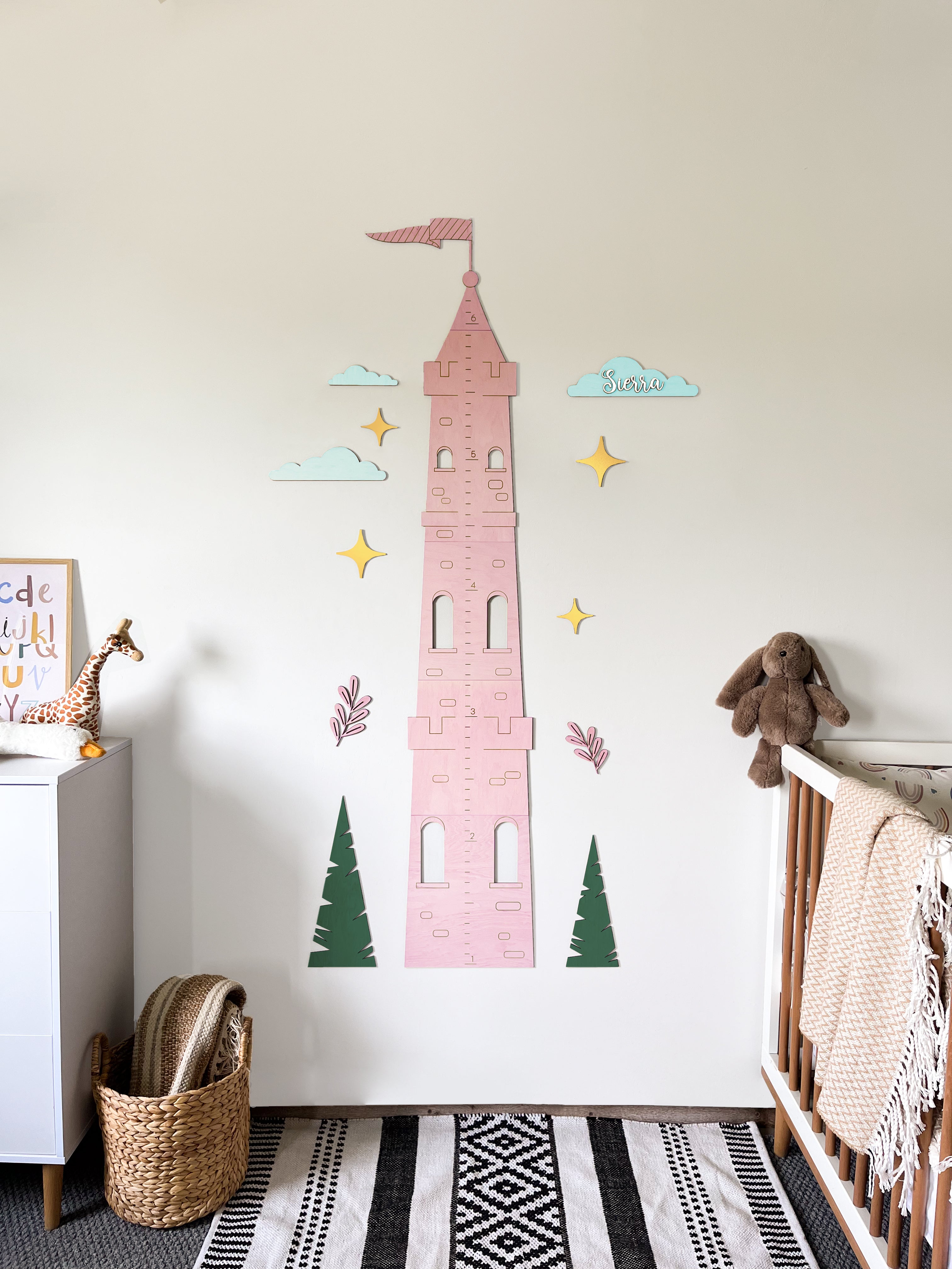 Tower Growth Chart – Personalized Wooden Height Ruler for Kids Room | Baby Growth Ruler Wall Decor