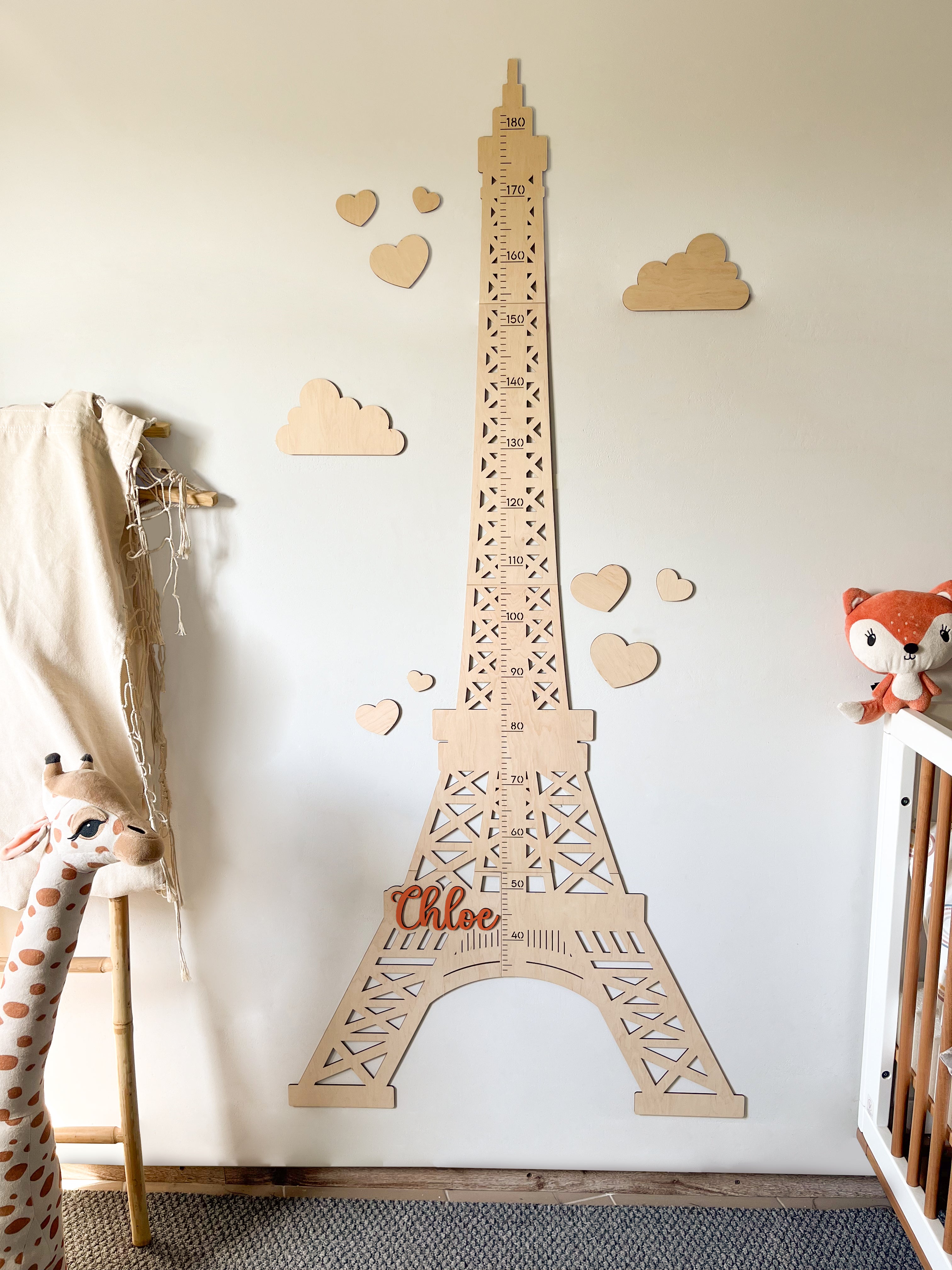 Eiffel Tower Growth Chart – Personalized Height Ruler for Kids | Nursery & Playroom Wall Decor