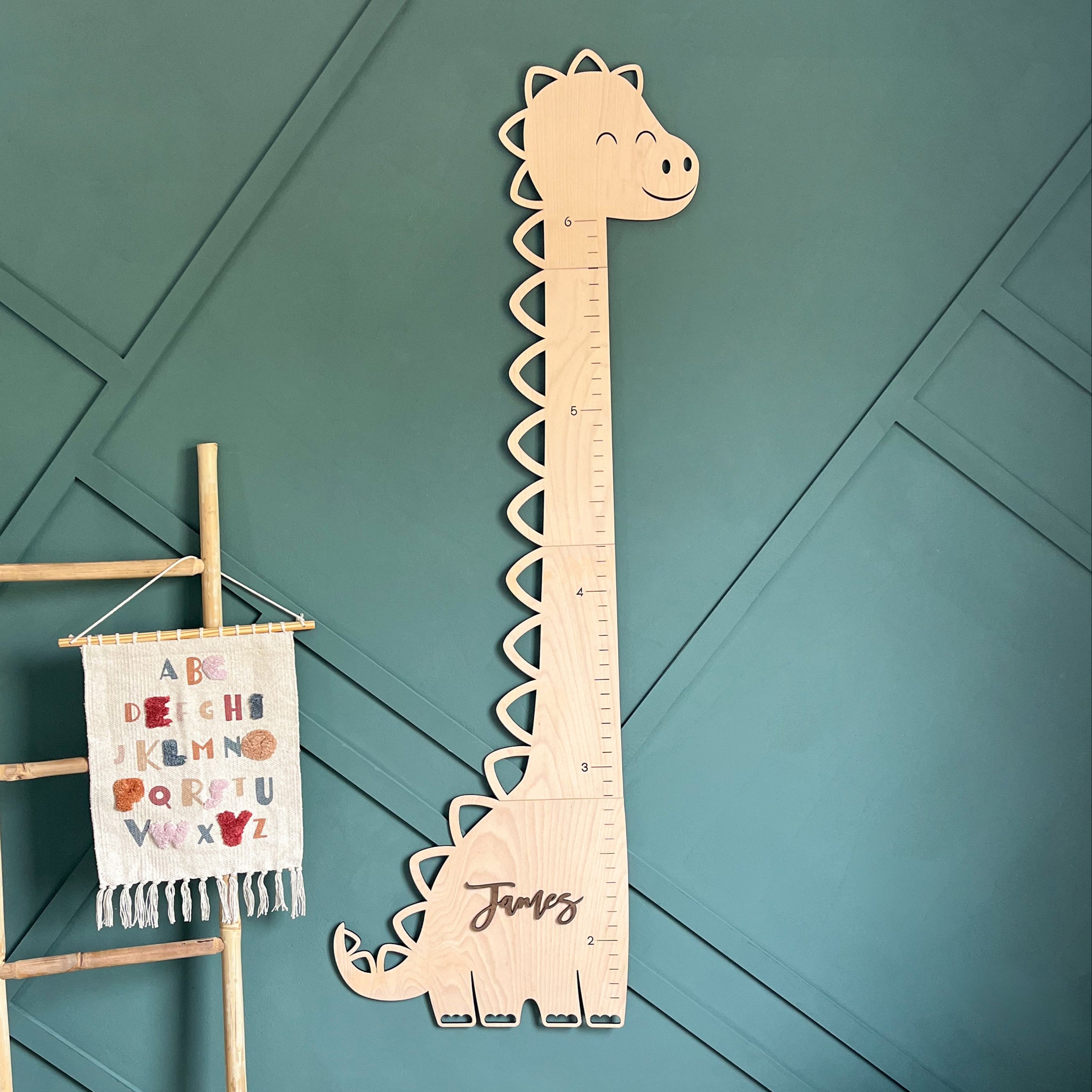 Personalized Dinosaur Growth Chart – Wooden Height Ruler for Kids
